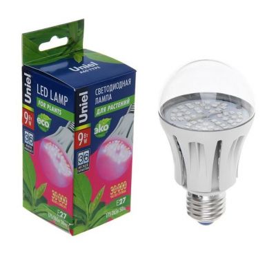 Лампа светодиодная Е27 9W A60 для растений Uniel