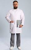 Халат медицинский мужской М-501 стрейч белый размер 62/182-188 длинный рукав пуговицы