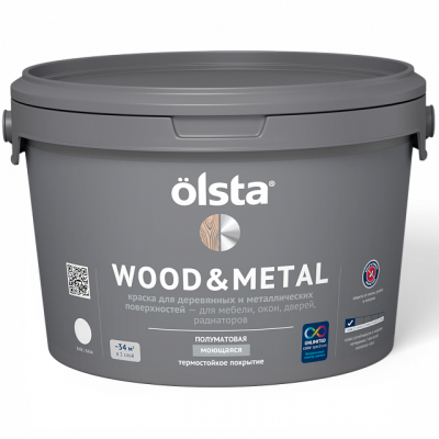 Краска по дереву и металлу полуматовая Wood&metal база С (0,9л) OLSTA