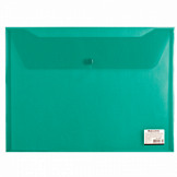 Папка-конверт с кнопкой А4 до 100 листов 0,15 мм Brauberg прозрачная зеленая