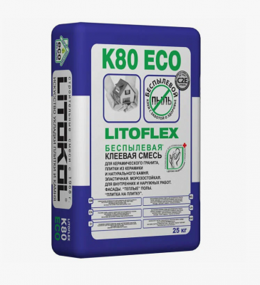 Клей плиточный для керамогранита LitoFlex К-80 беспылевой (25кг) Литокол
